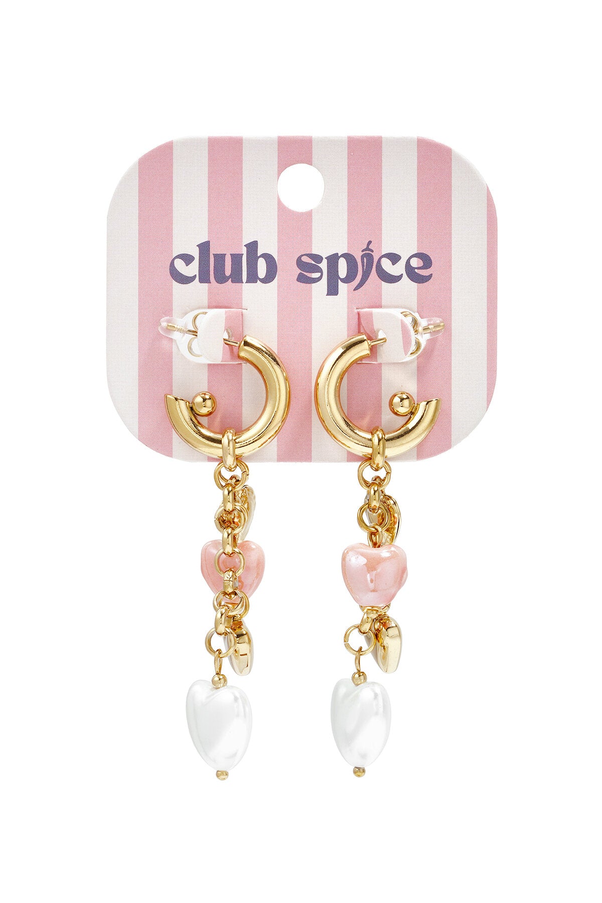 Earrings with dangling heart charms and pearls