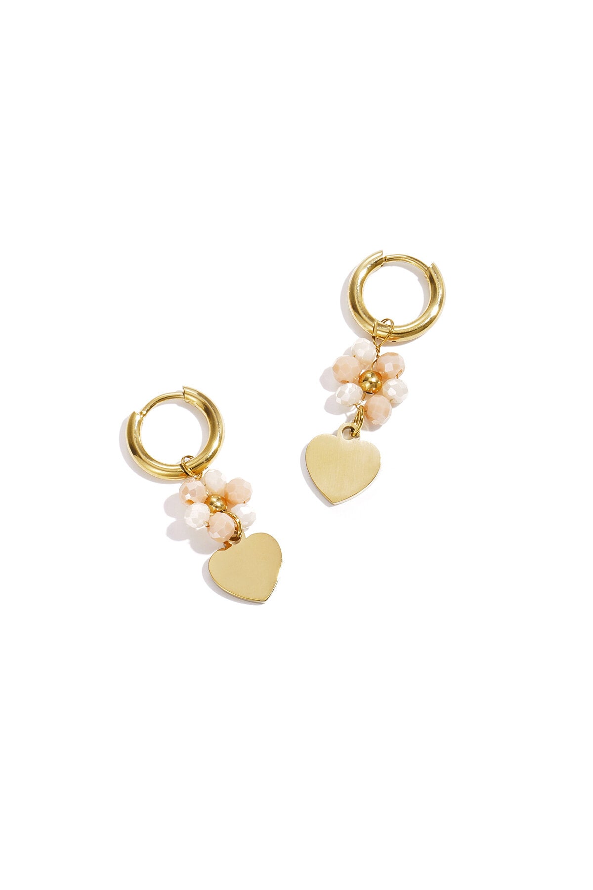 Earrings with heart on beaded flower