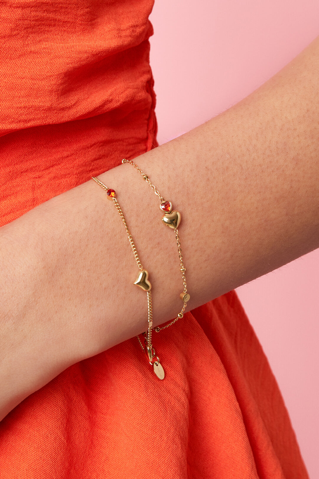 Bracelet with hearts, colored stones, and dots