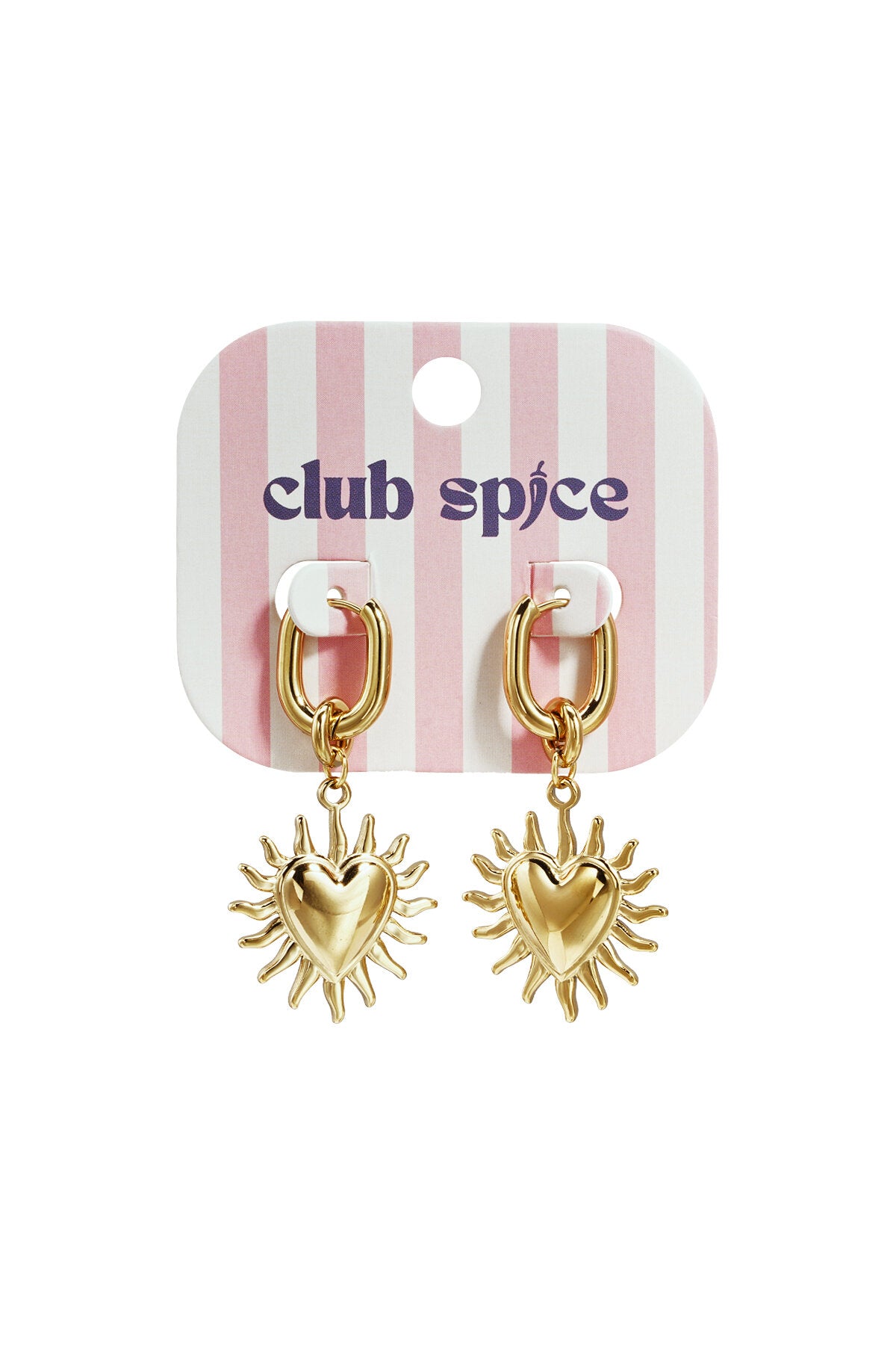 Earrings with dangling hearts and sunbeams