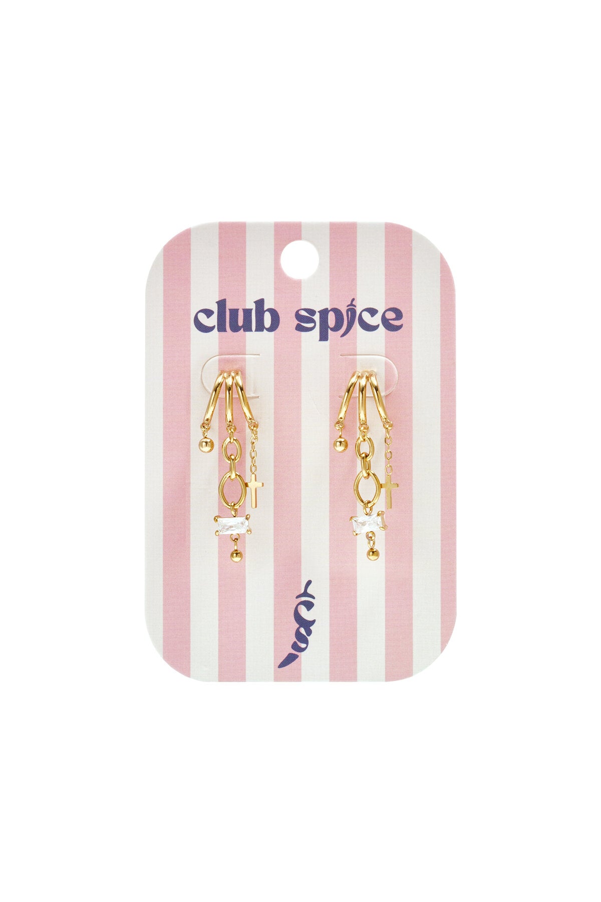 Triple earrings with cubic zirconia and cross charm