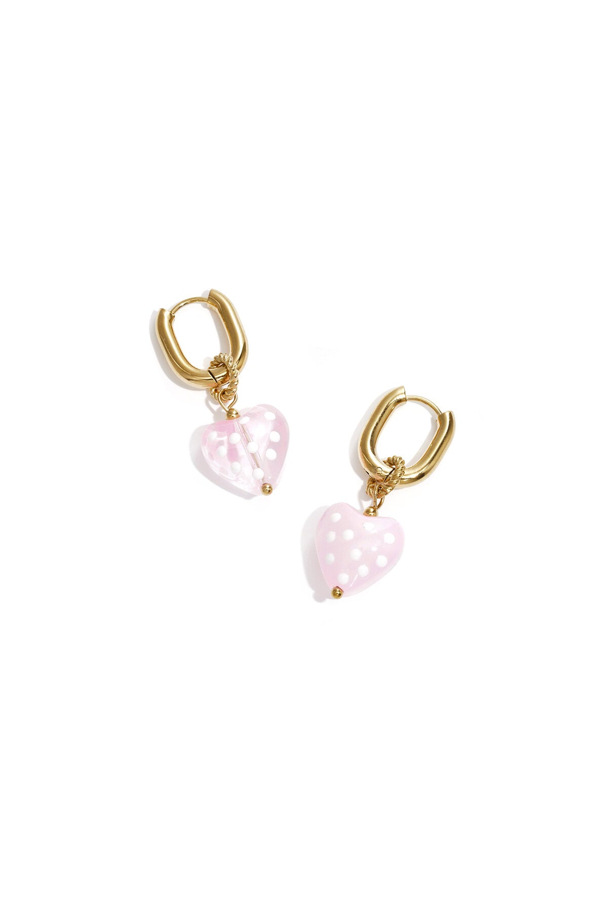 Earrings with dangling hearts with dots