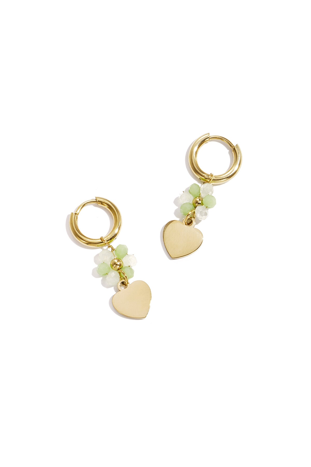 Earrings with heart on beaded flower