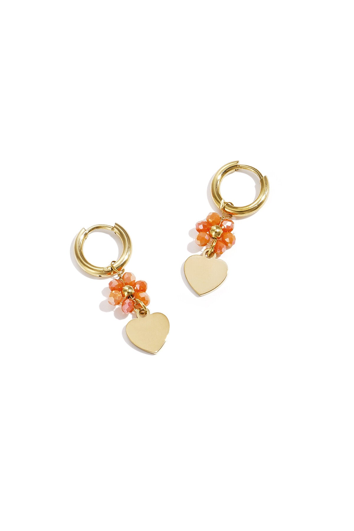 Earrings with heart on beaded flower