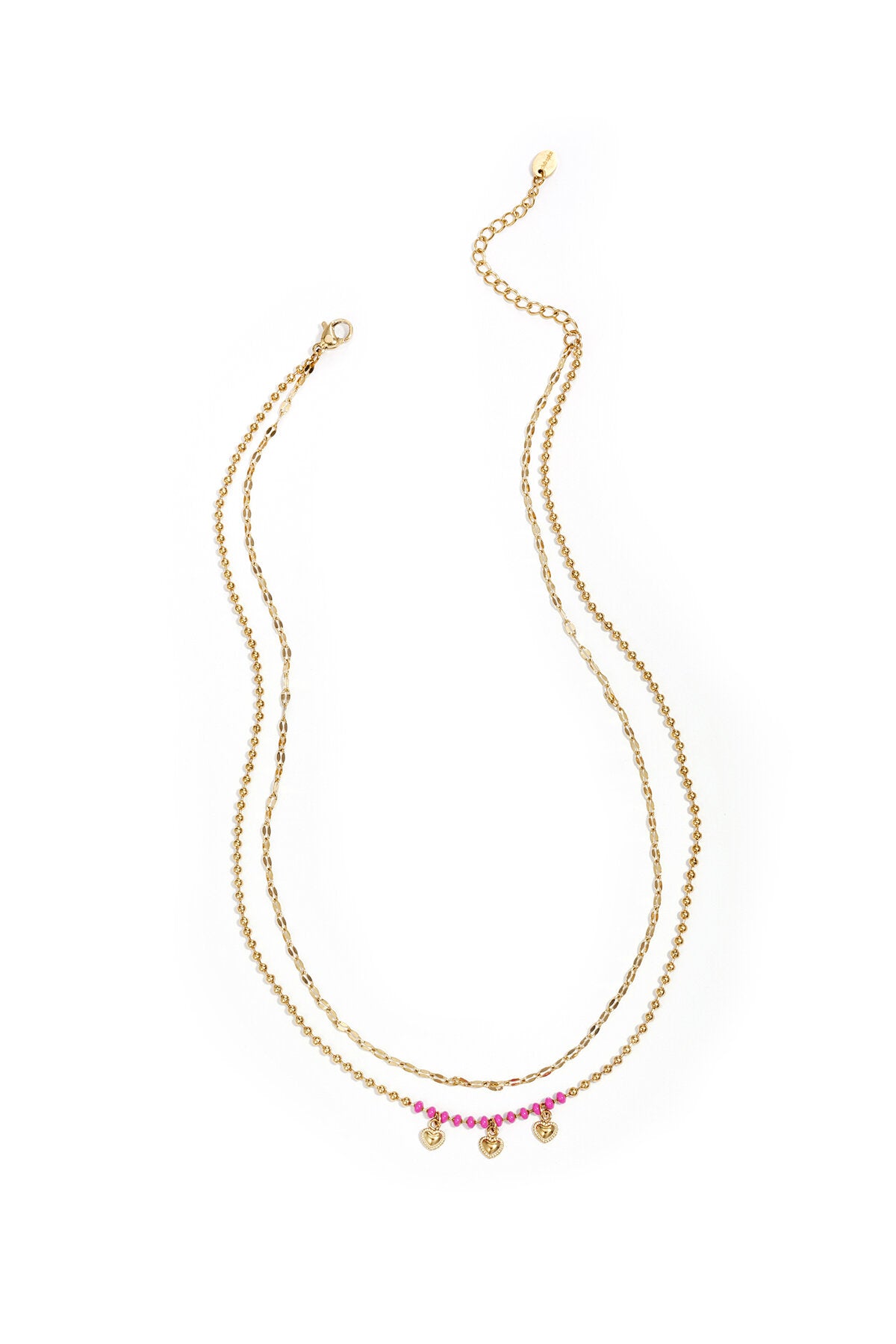 Layered necklaces with beads and hearts