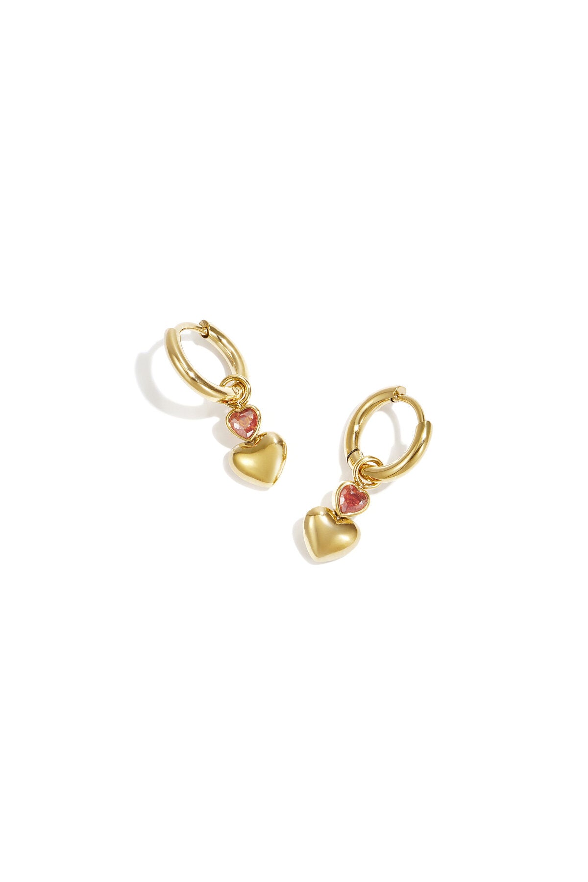 Earrings with dangling hearts and a heart-shaped stone