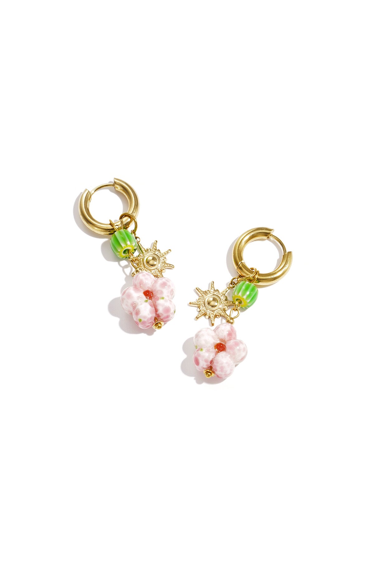 Earrings with beaded pendants and sun charm