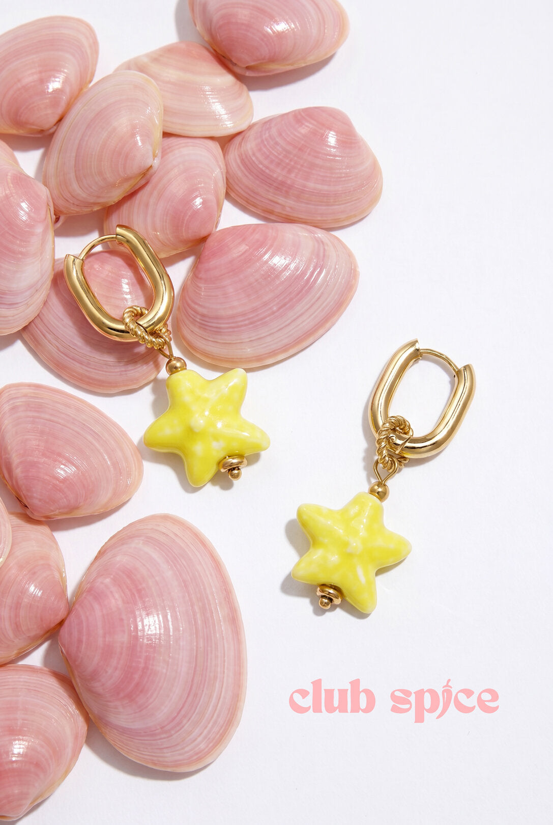 Squoval earrings with colored star pendant