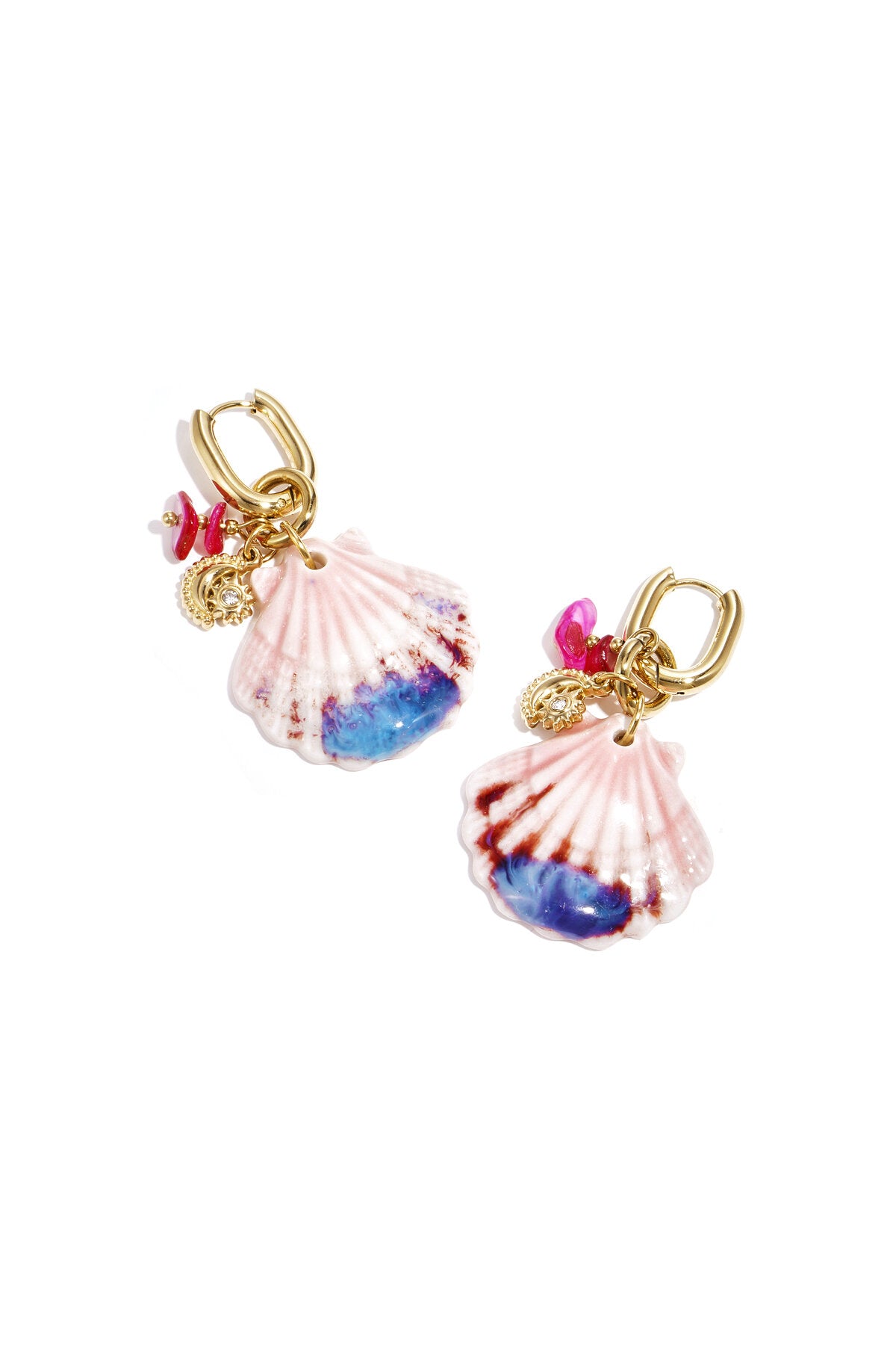 Earrings with large shell and bead charms