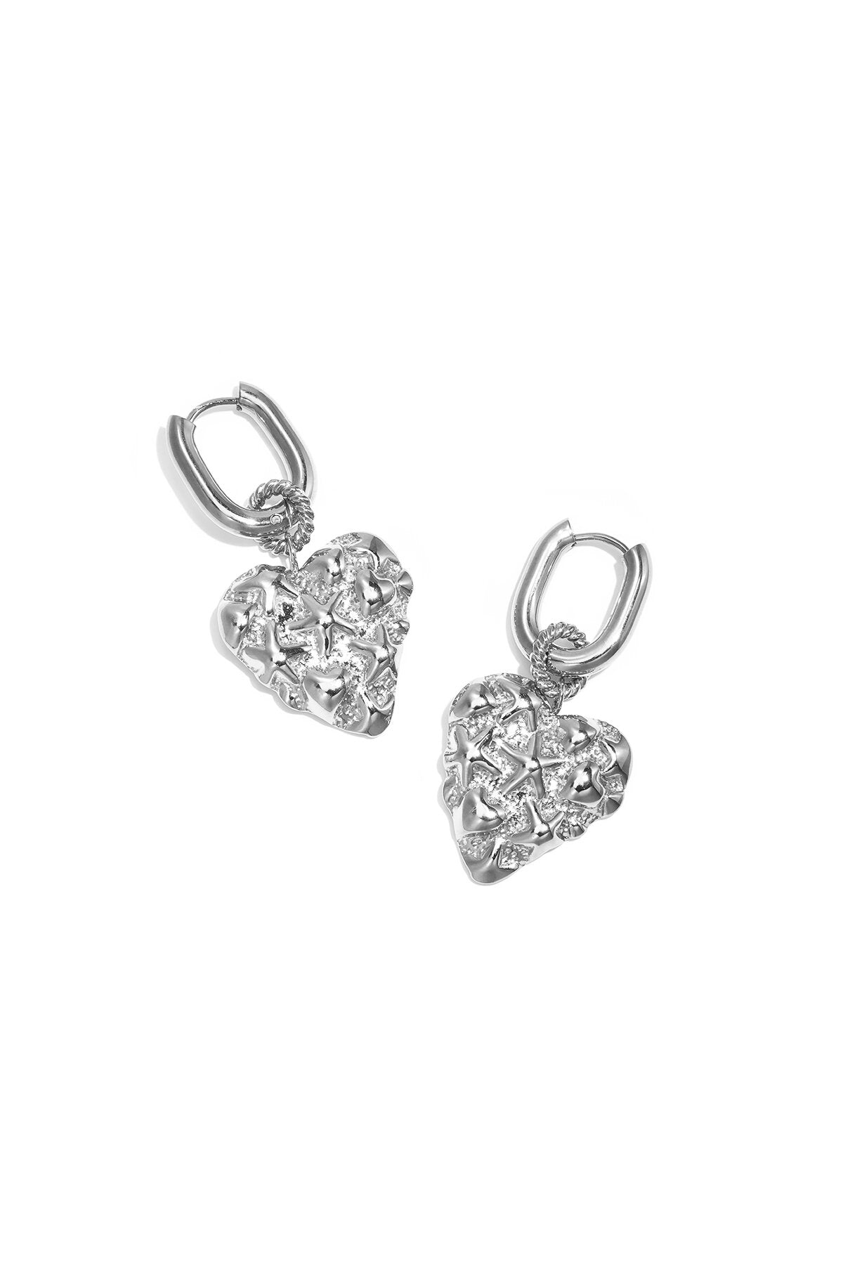 Squoval earrings with heart with star pattern