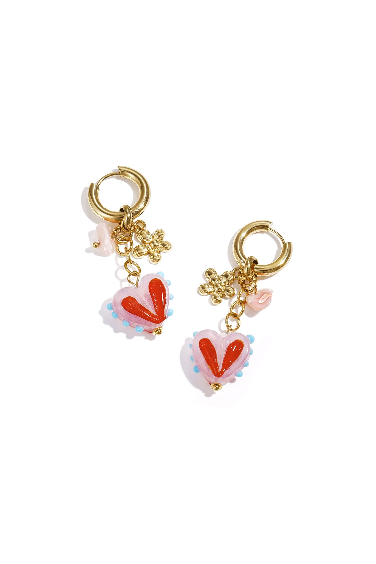 Earrings with colorful heart charms