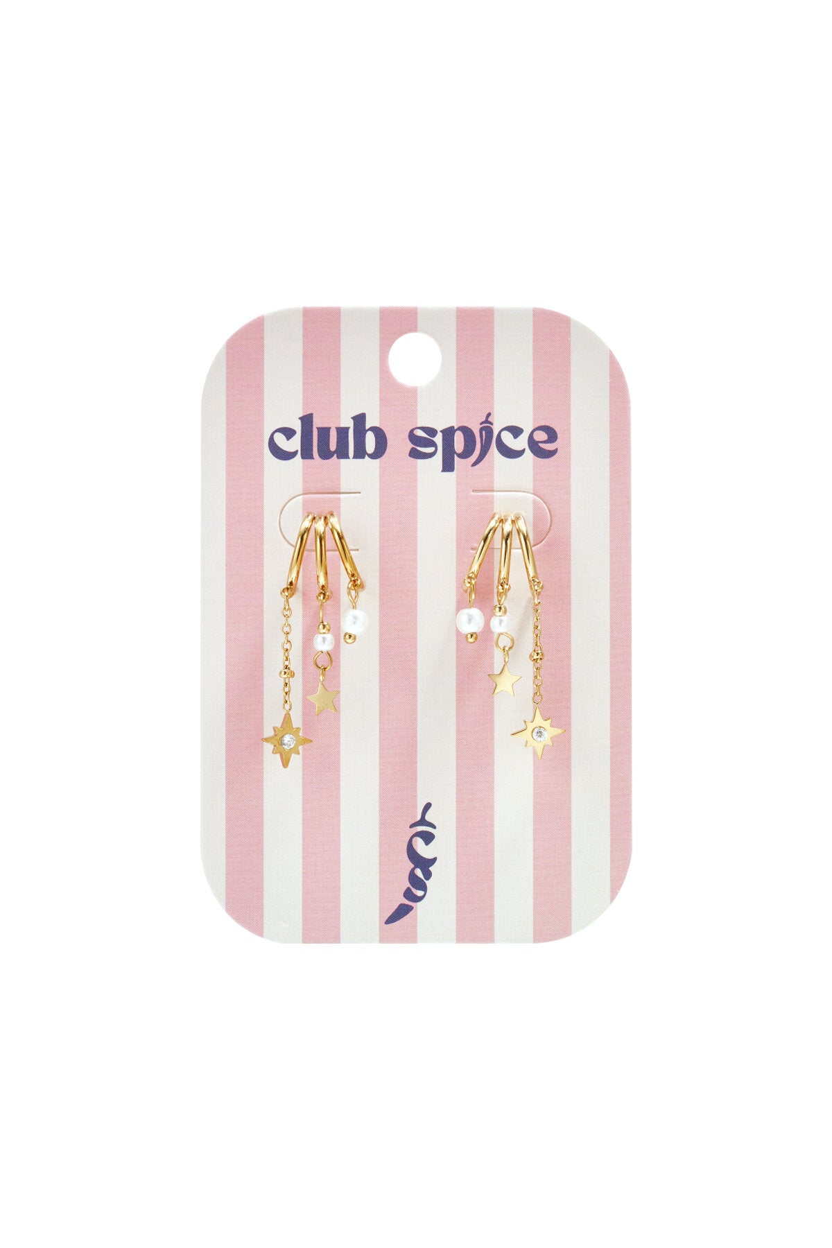 Triple earrings with pearl and star pendants