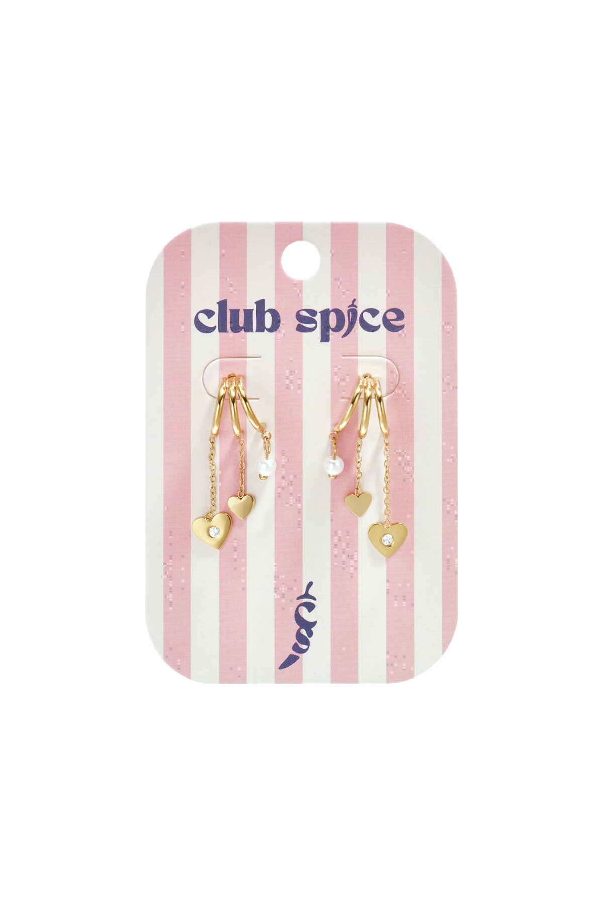 Triple earrings with heart pendants and pearl