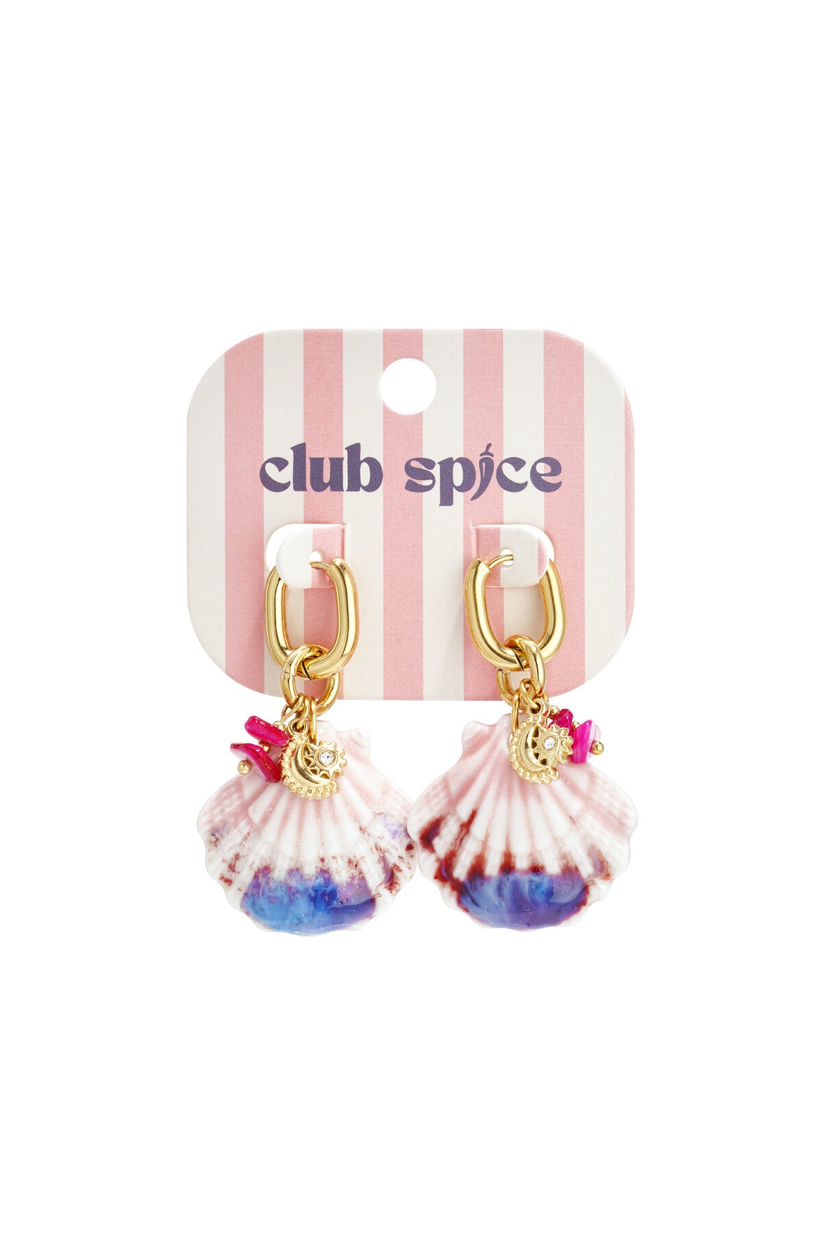 Earrings with large shell and bead charms