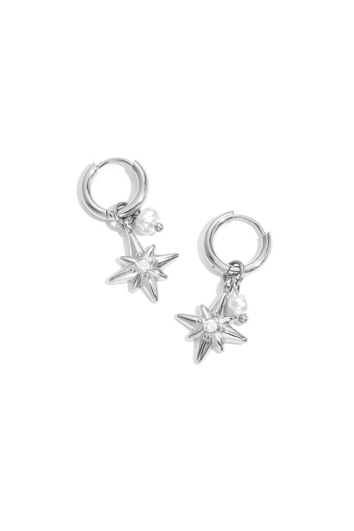 Earrings with pearl and star pendants