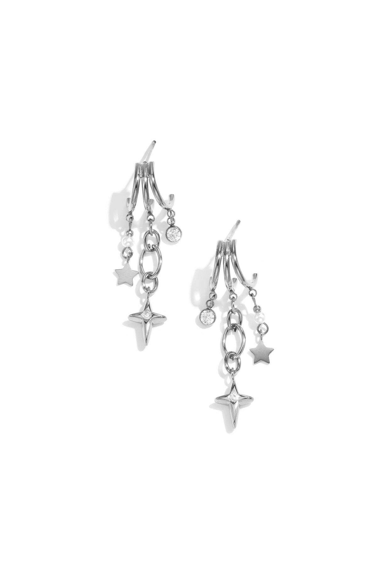 Triple earrings with star pendants