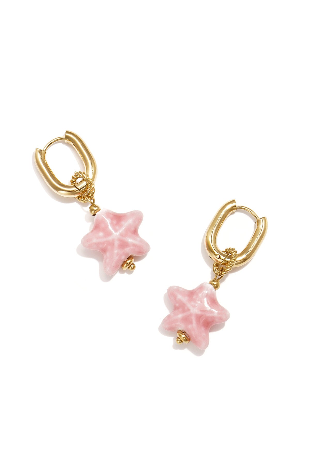 Squoval earrings with colored star pendant