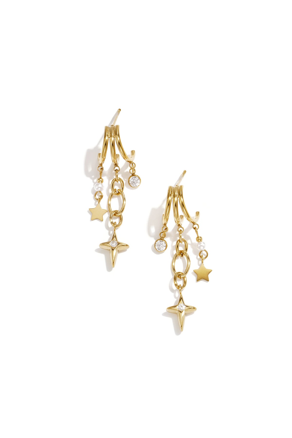 Triple earrings with star pendants