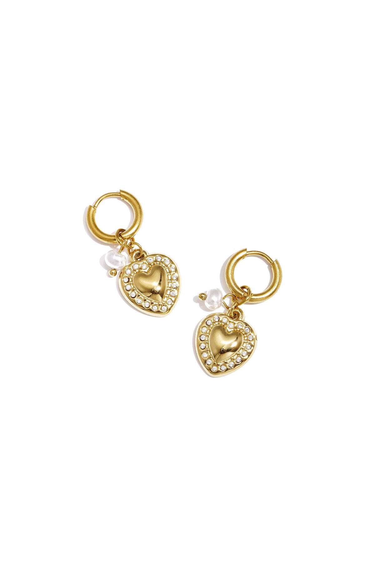 Earrings with heart charm and pearl