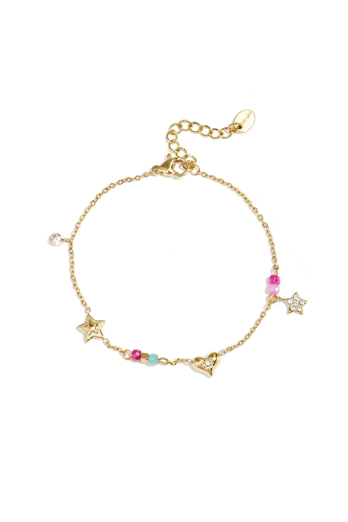 Charm bracelet with heart, star, stones and beads