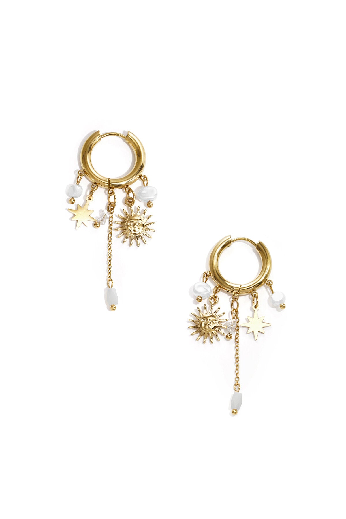 Small hoop earrings with hanging chain and beads