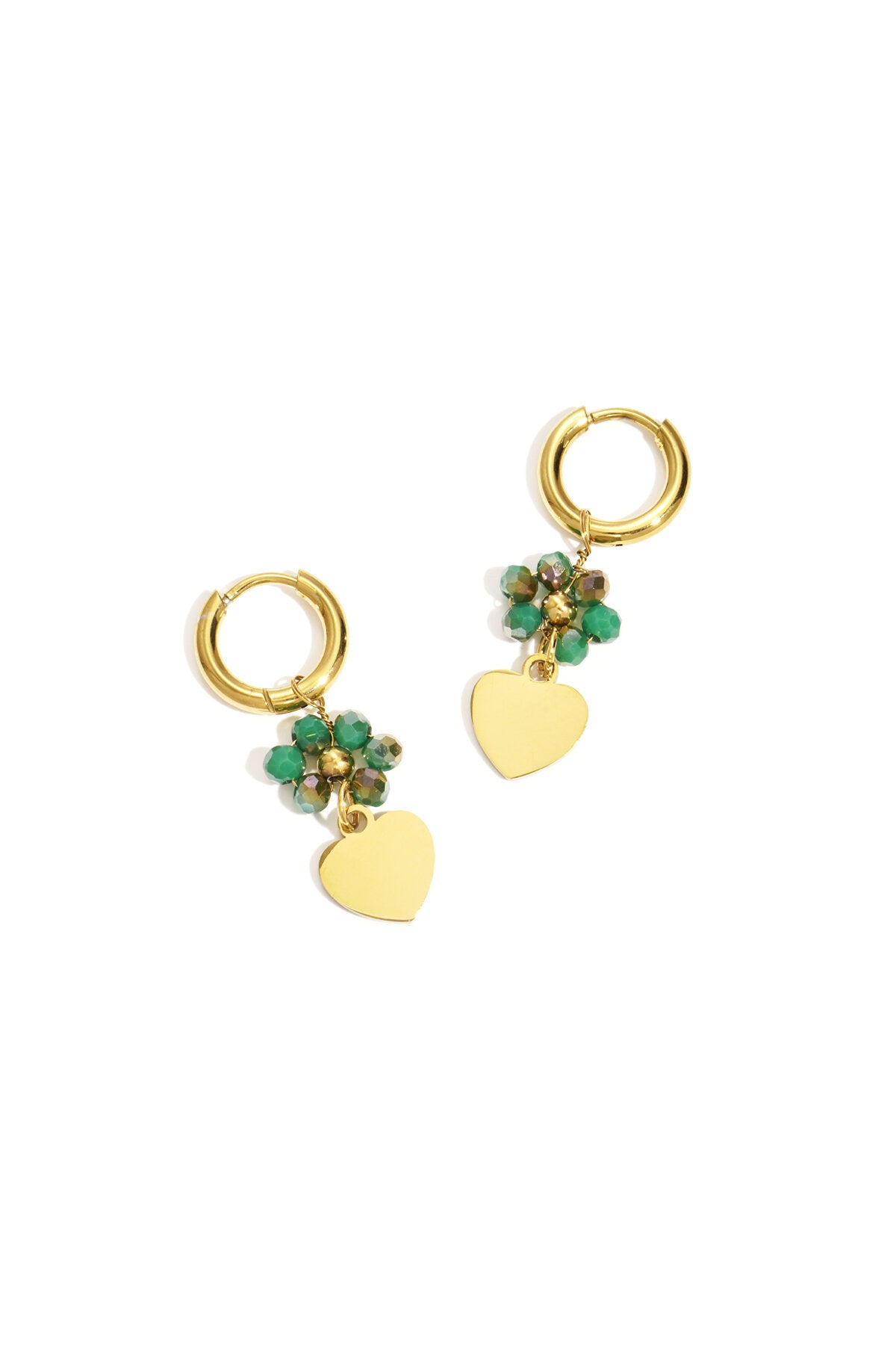 Earrings with heart on beaded flower