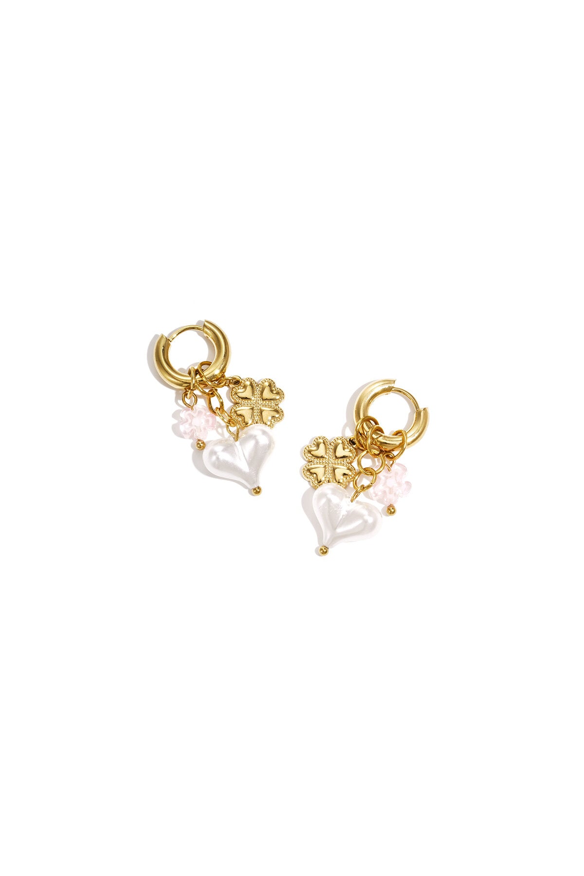 Earrings with flowers and heart pendants