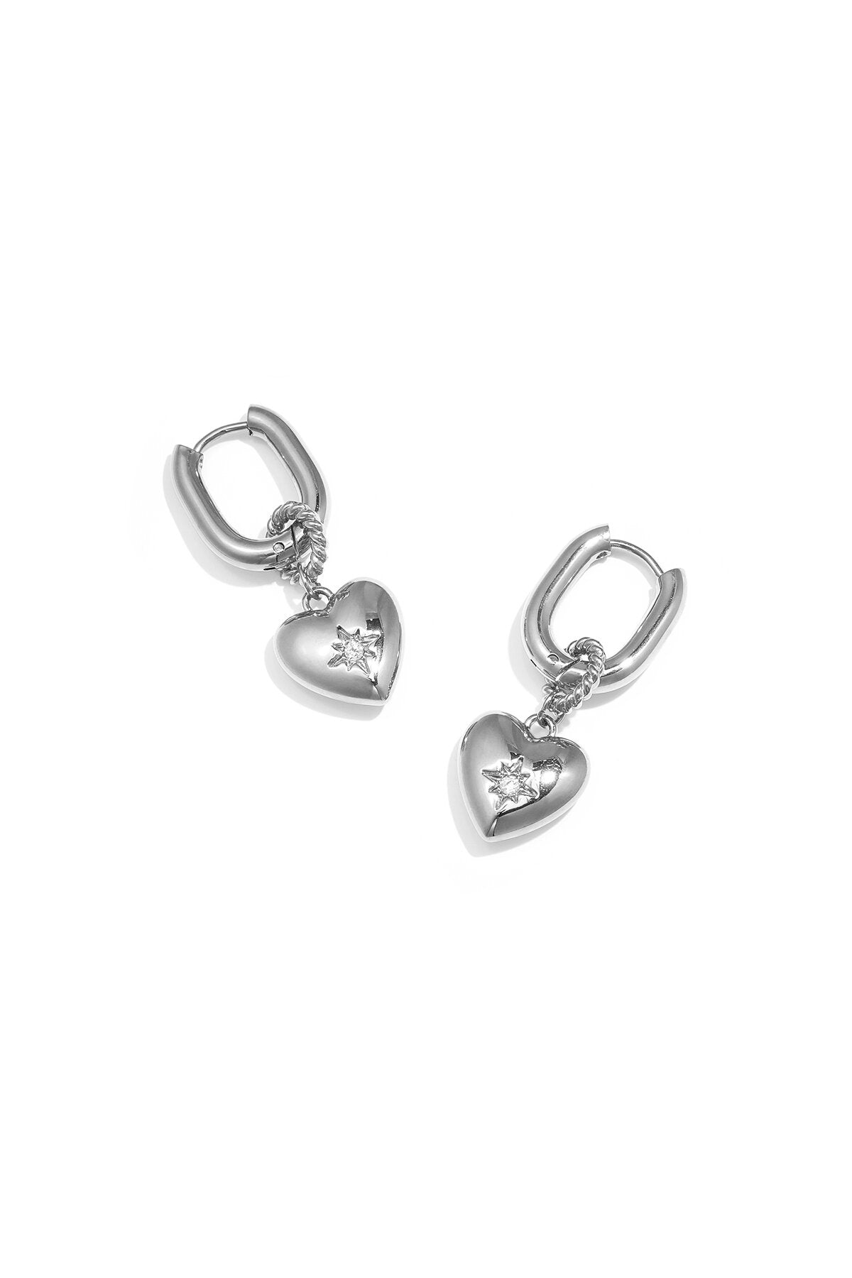 Squoval earrings with heart pendant and stone