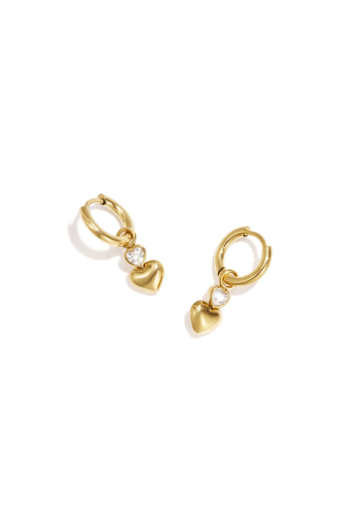 Earrings with dangling hearts and a heart-shaped stone