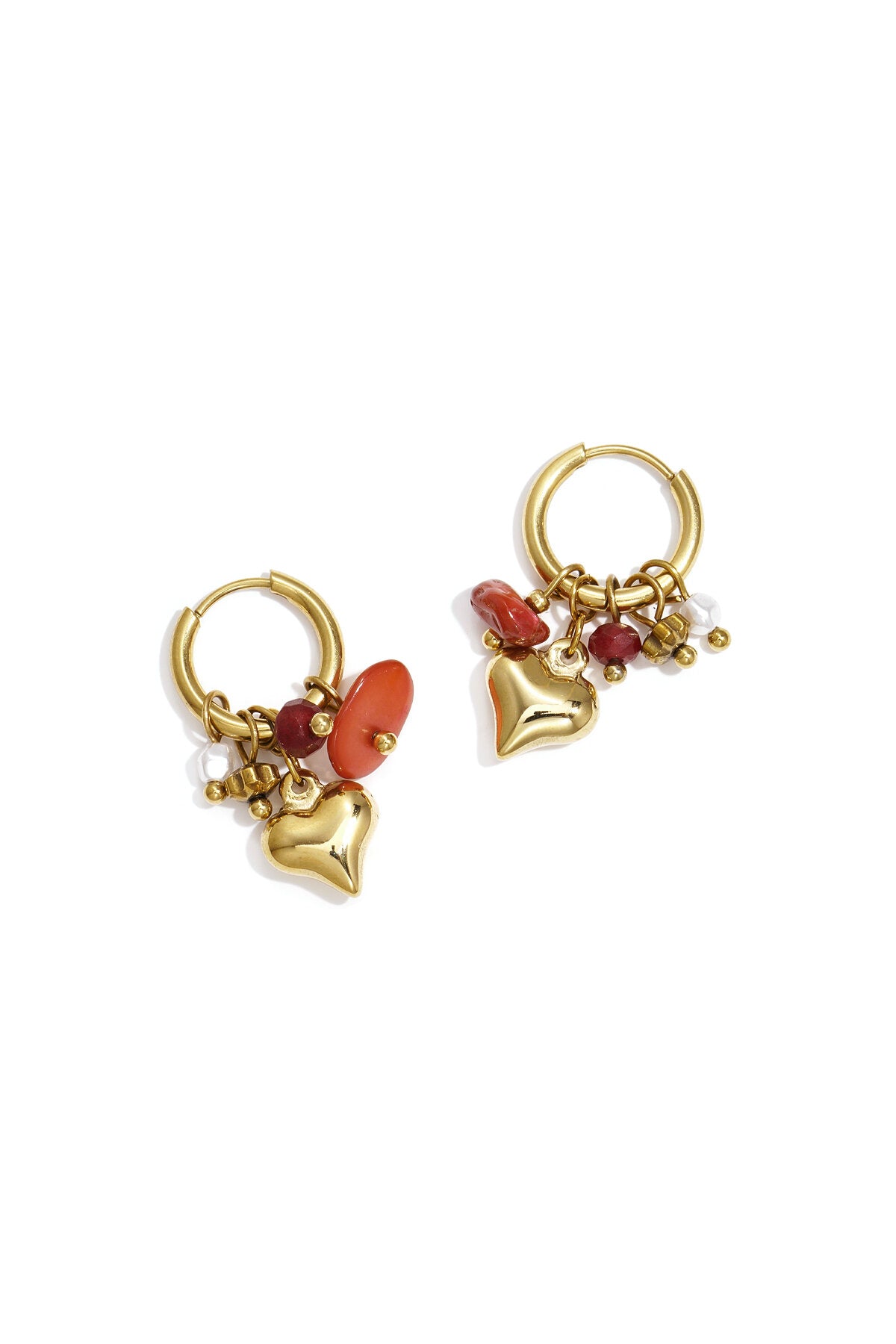 Earrings with heart and bead pendants