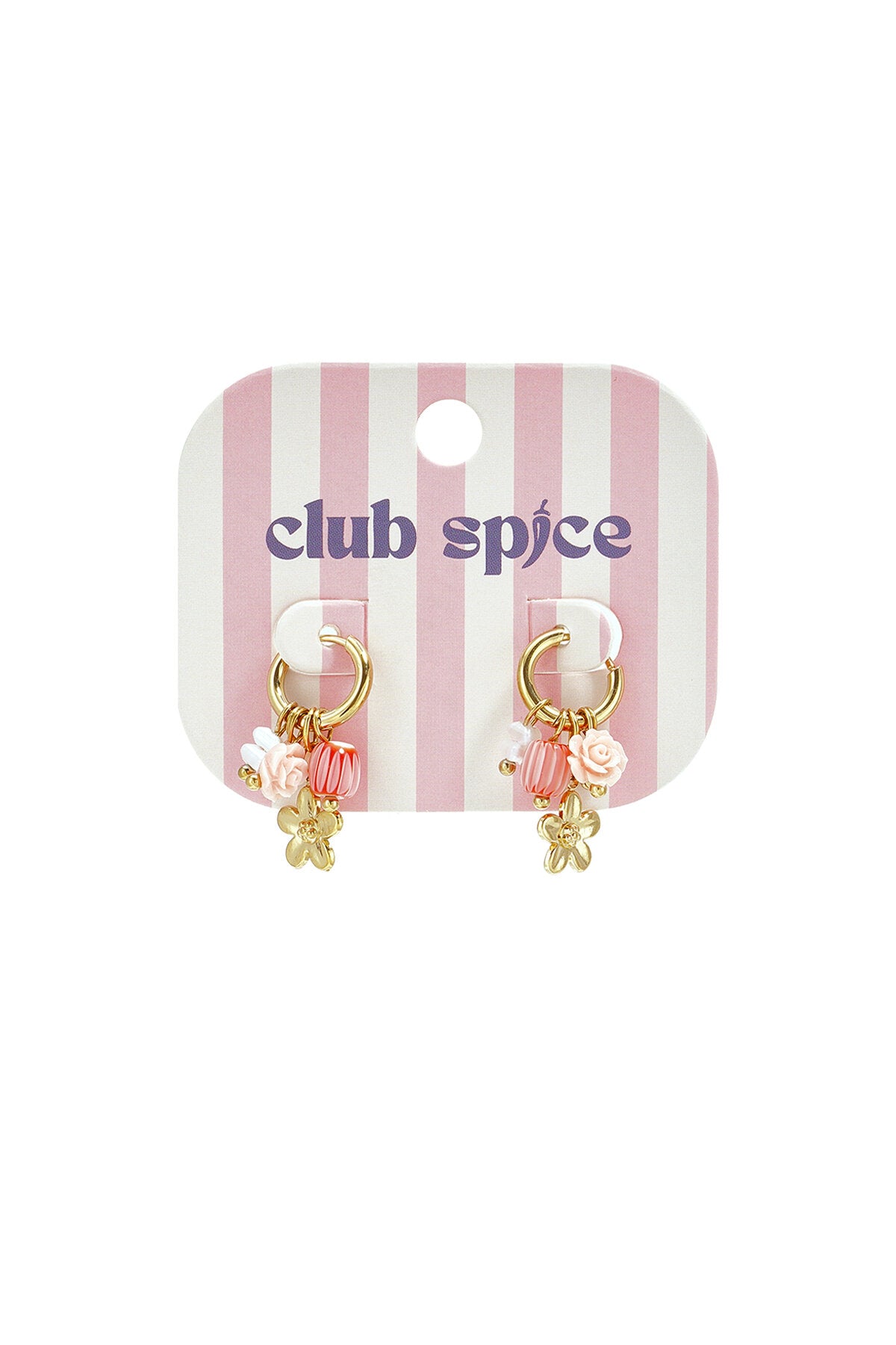 Small hoop earrings with flower, beads and rose pendant
