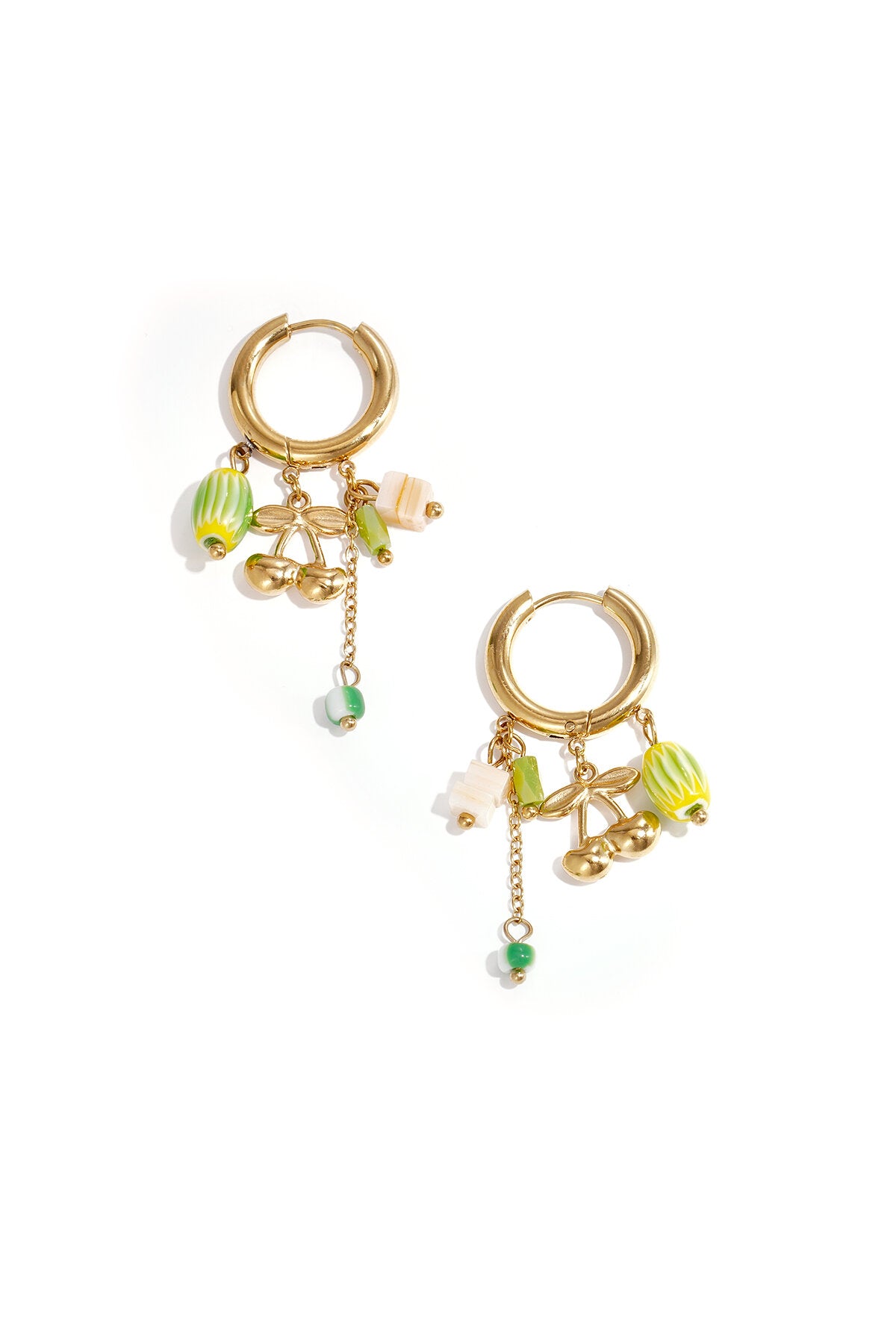 Small hoop earrings with hanging chain and beads