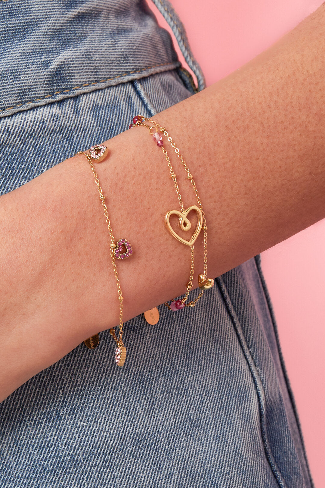 Bracelet with playful heart, beads and pearl