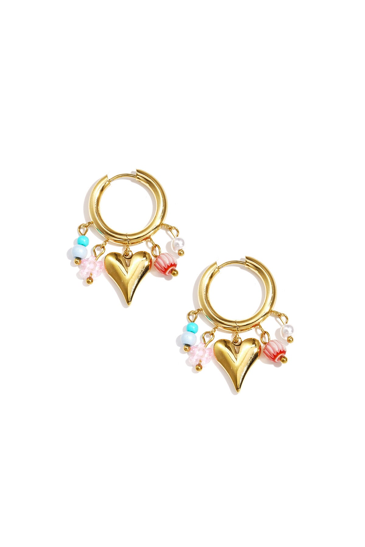 Earrings with dangling beads and heart