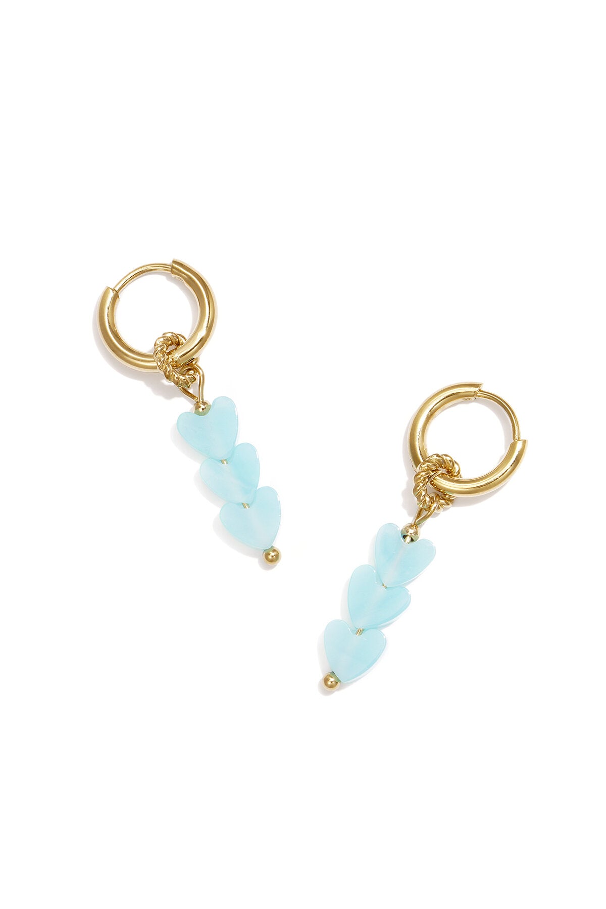 Small hoop earrings with 3 heart-shaped beads