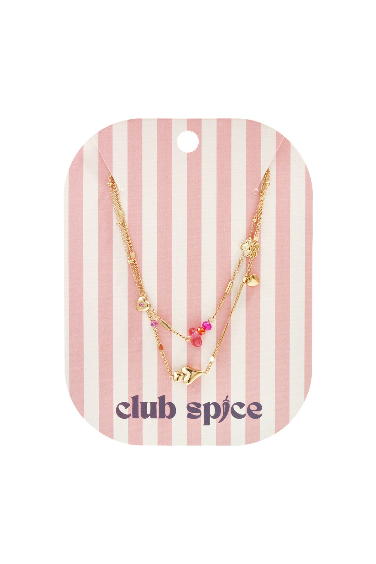 Double necklace with hearts, beads and flowers