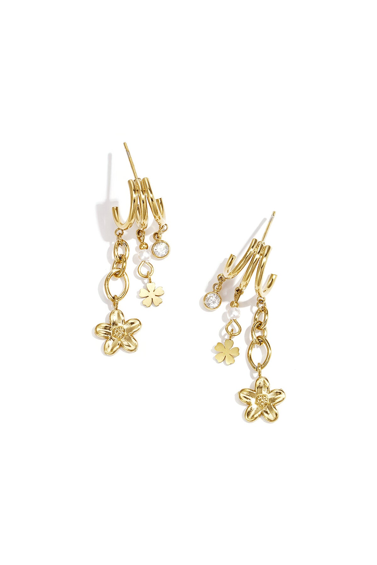 Triple earrings with floral pendants
