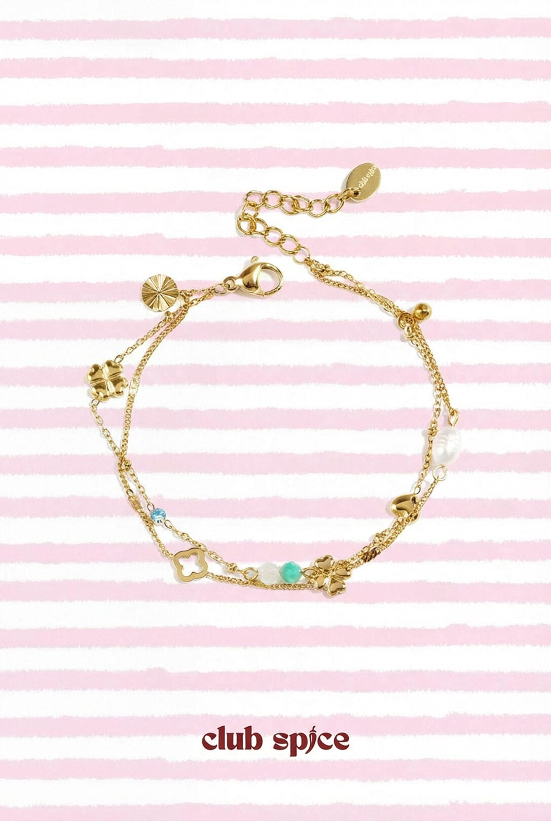 Bracelet with clover, beads and stones