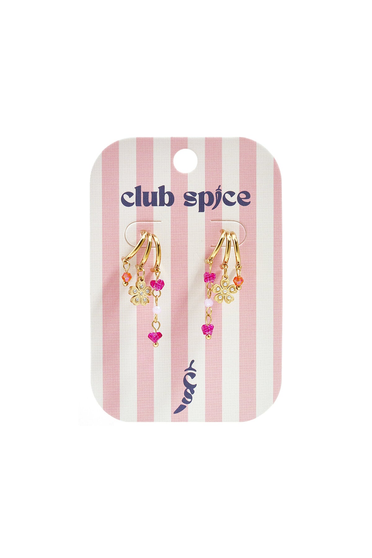 Triple earrings with flower charm and beads