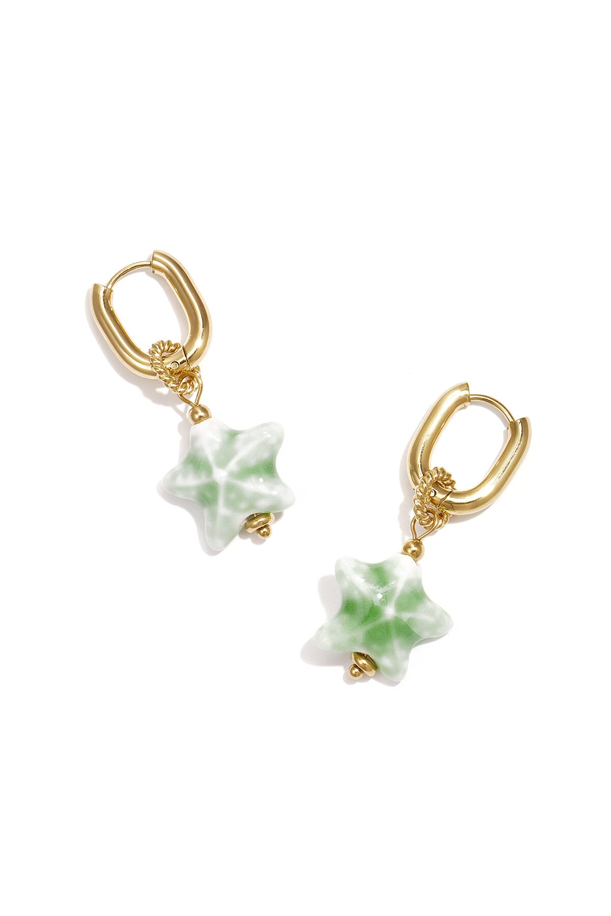 Squoval earrings with colored star pendant