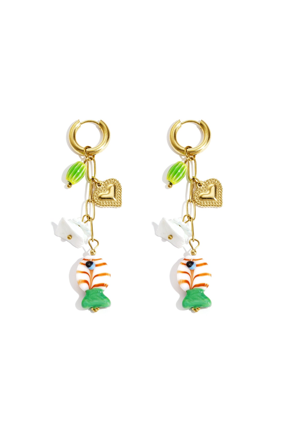 Earrings with chain and hanging charms