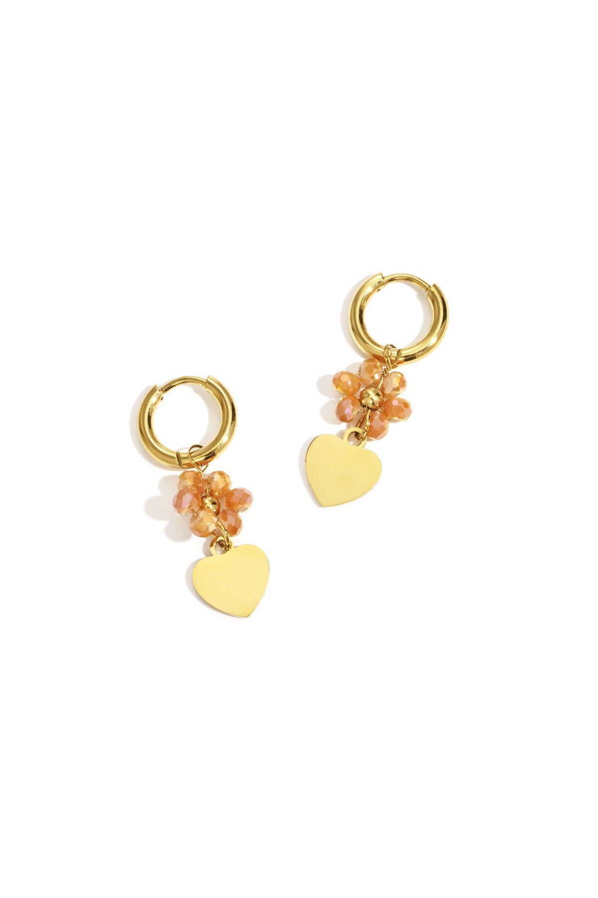 Earrings with heart on beaded flower