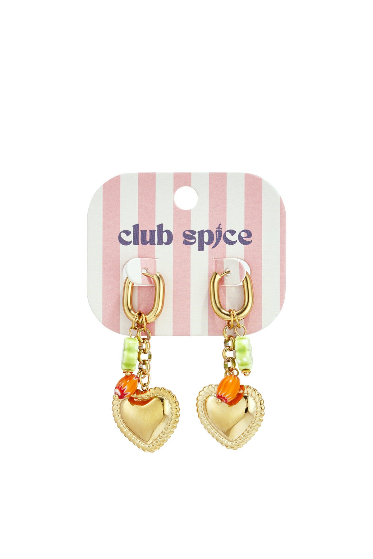Earrings with colorful beads and detailed heart charm