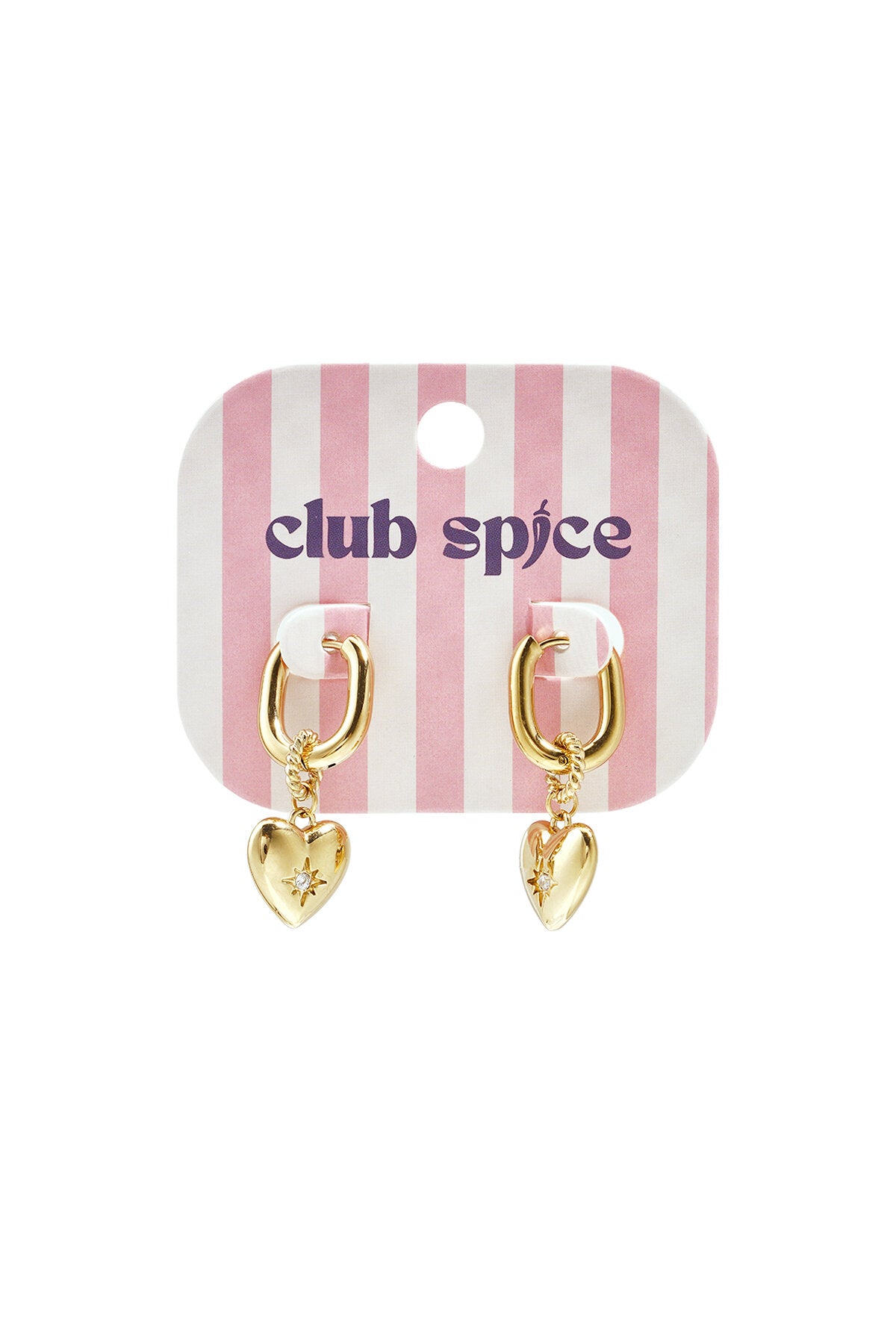Squoval earrings with heart pendant and stone