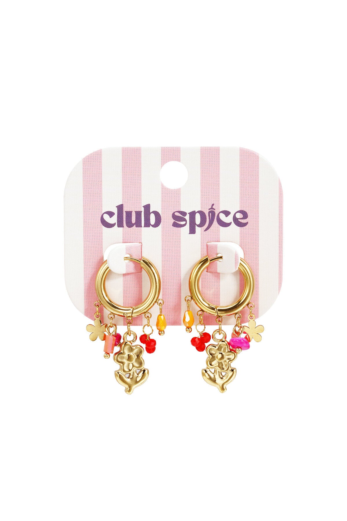 Small hoop earrings with hanging chain and beads