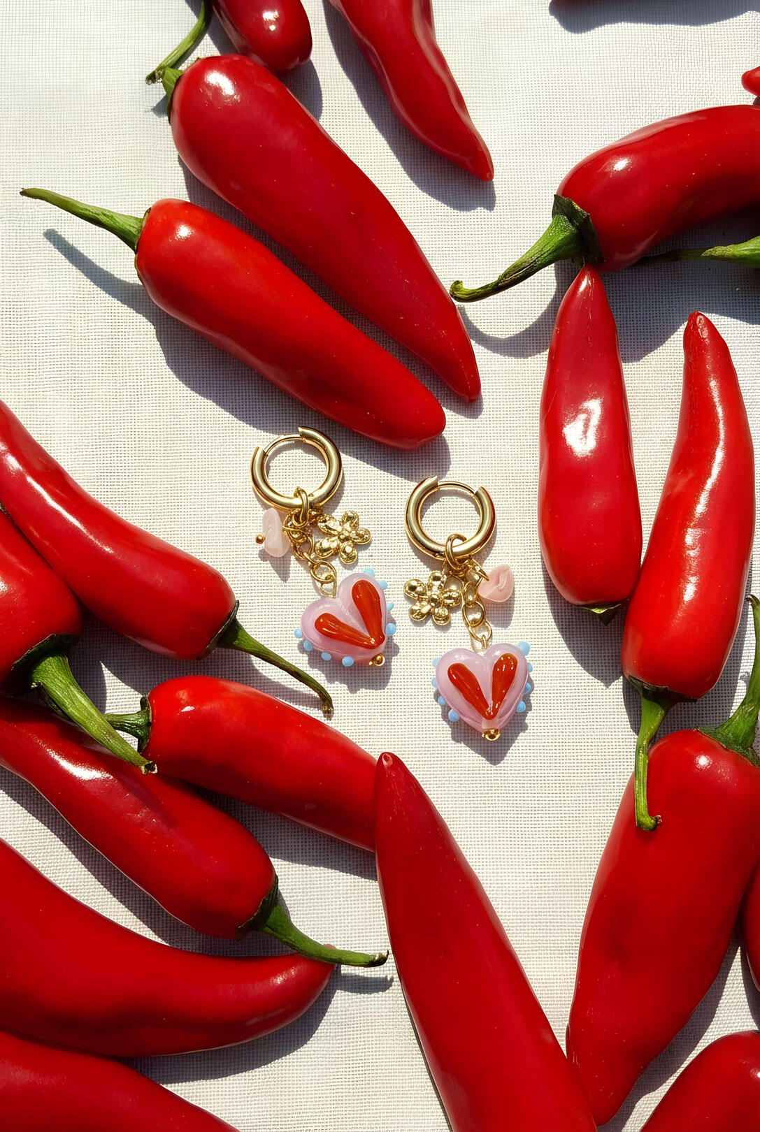 Earrings with colorful heart charms