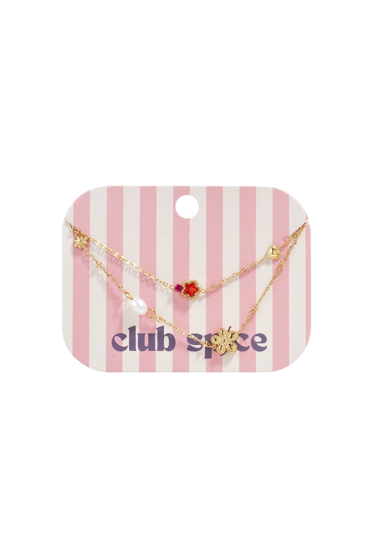 Charm bracelet with star and flower charms, pearls, stones and beads