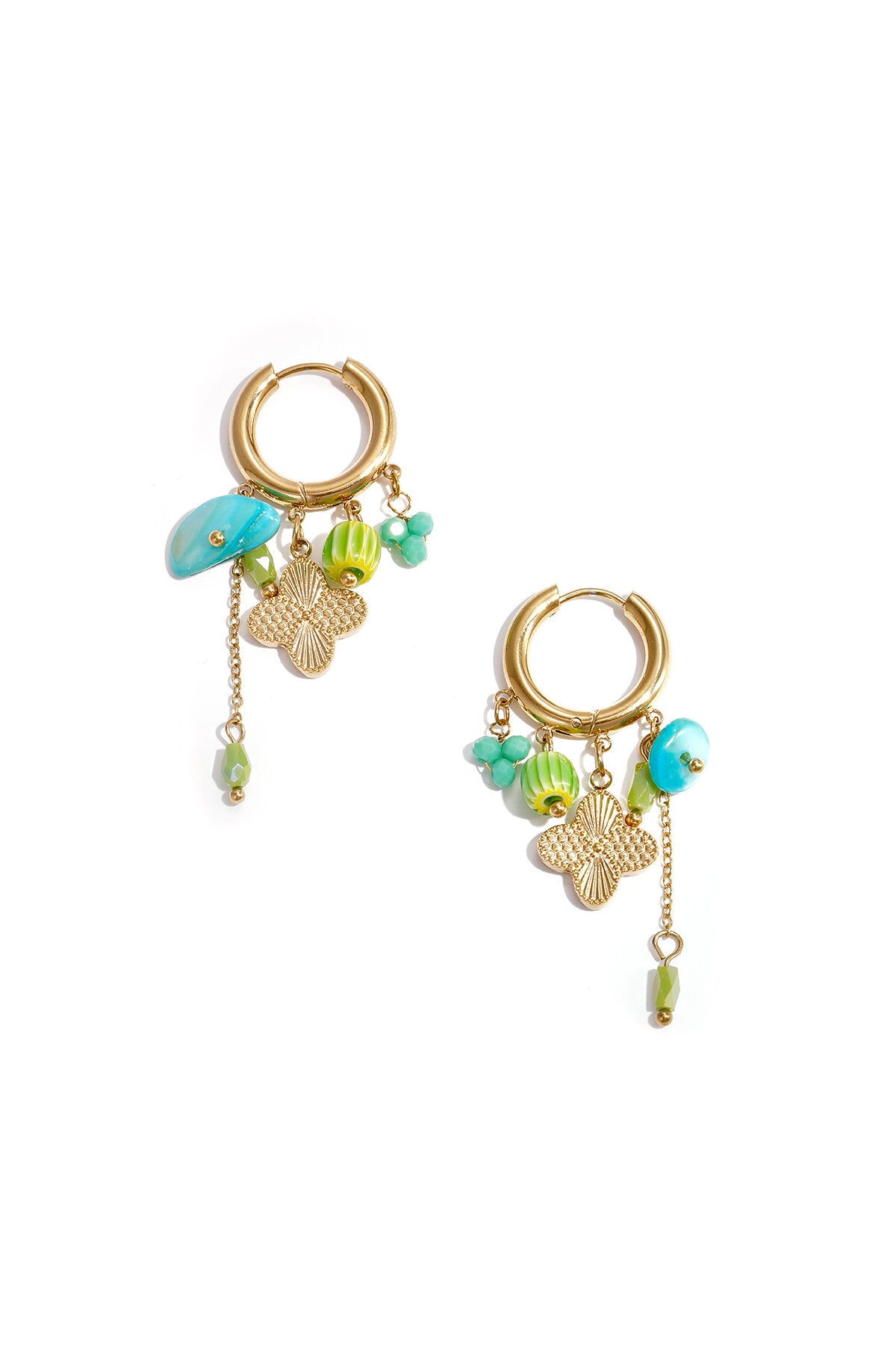 Small hoop earrings with hanging chain and beads