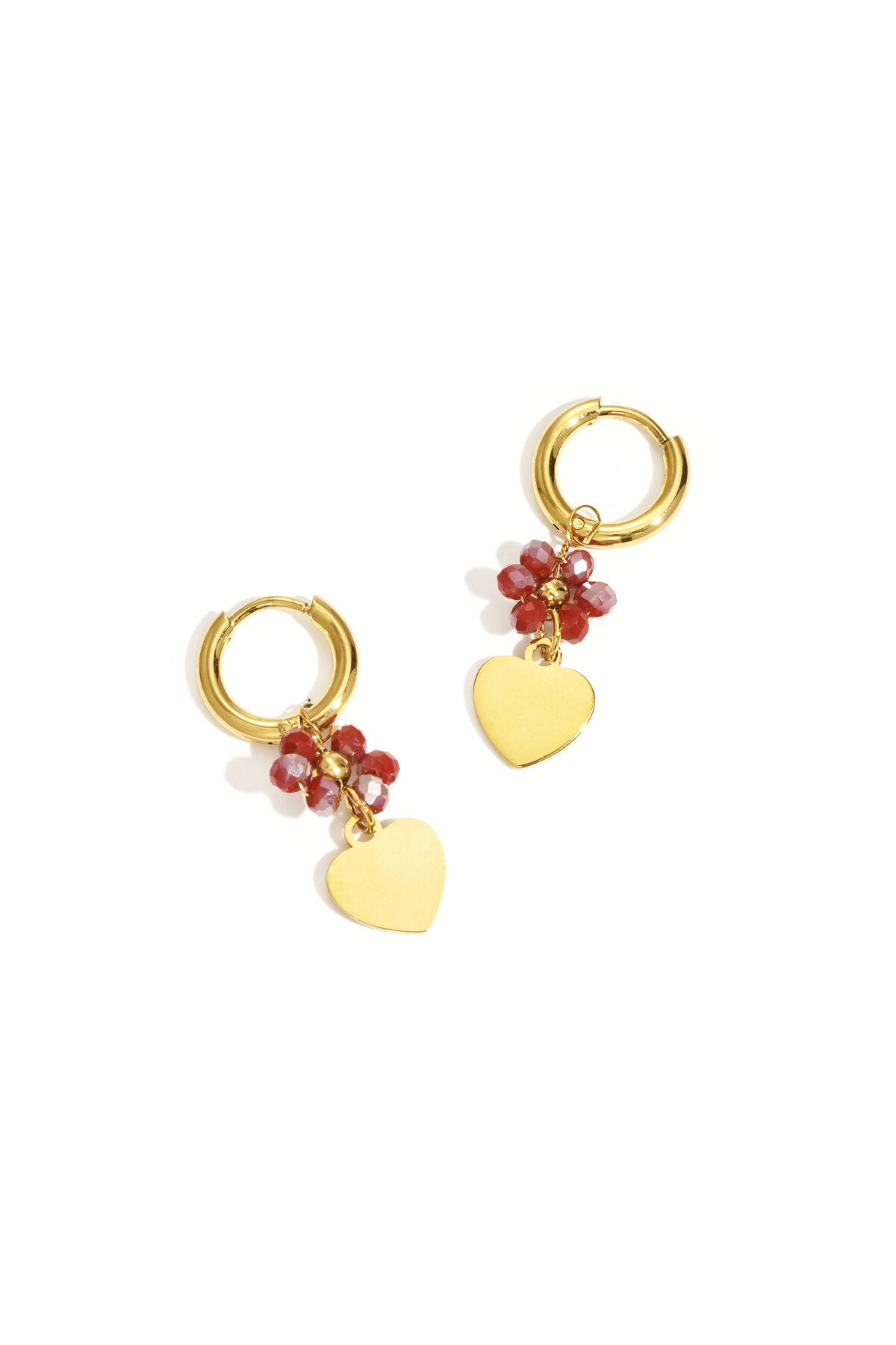 Earrings with heart on beaded flower