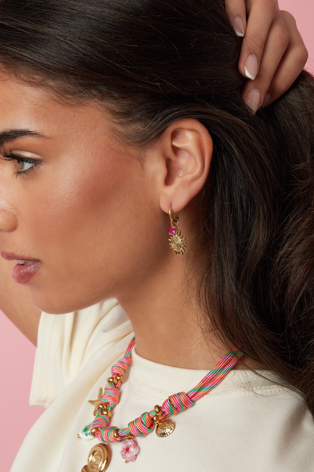 Earrings with sun charm and beads